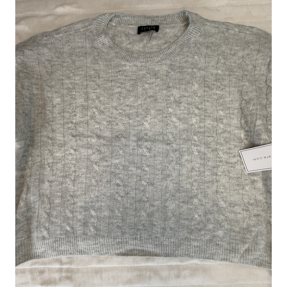 1.STATE Sweater Womens XL Silver Heather‎ Evermore Cable Knit Pullover NWT Soft